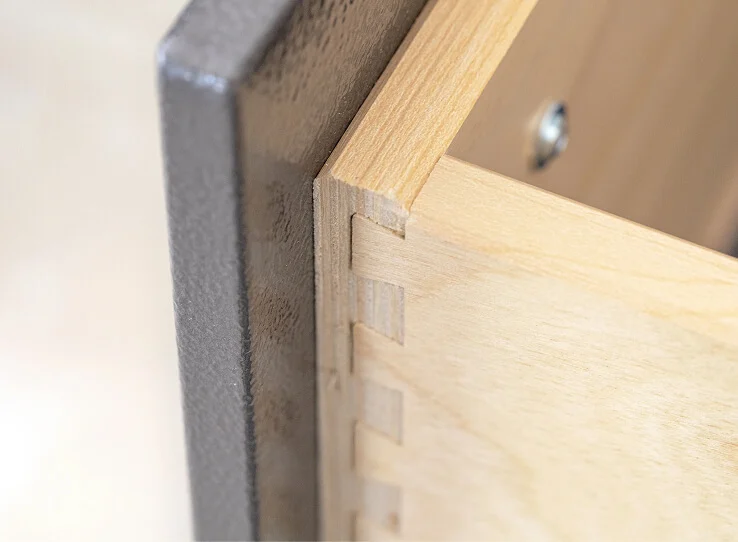 Close-up of dovetail drawer joinery