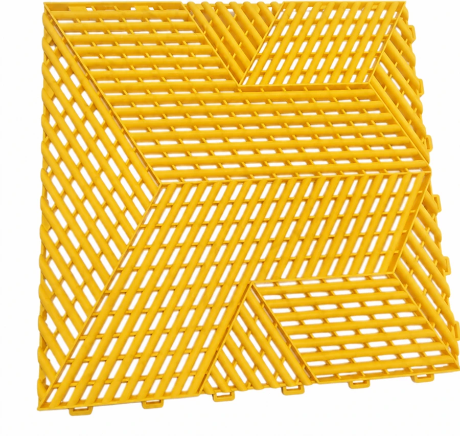 Yellow modular tile sample showing its velocity · angular weave and edge connectors