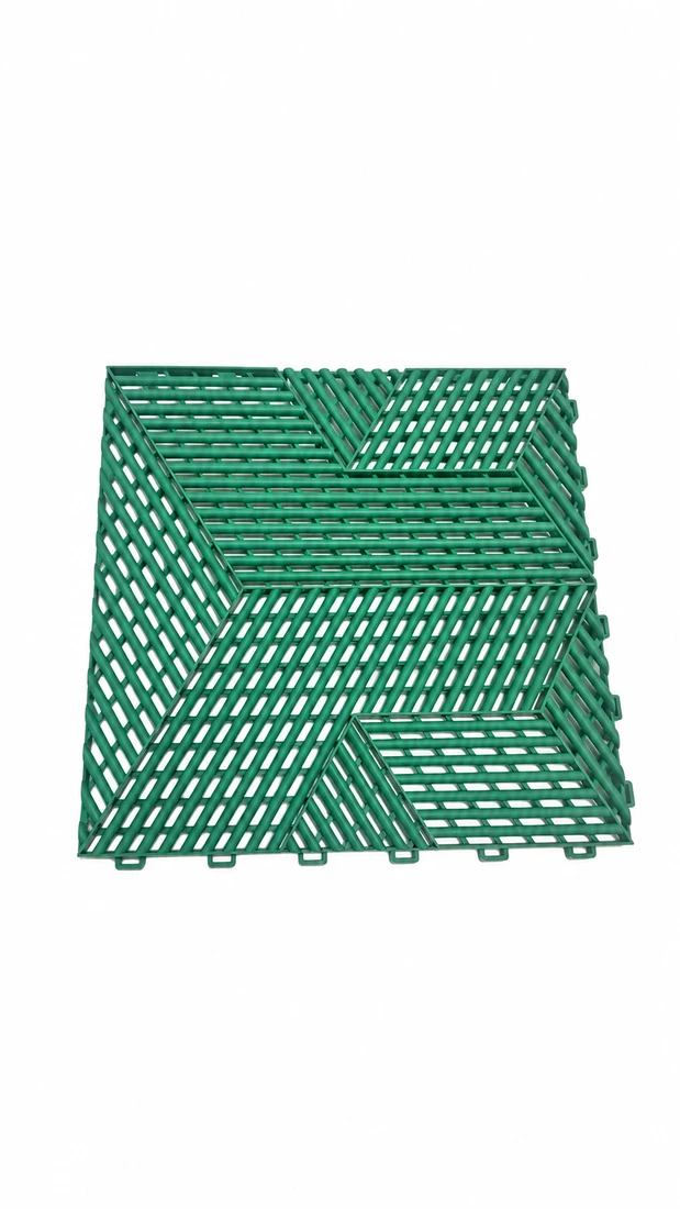Green modular tile sample showing its velocity · angular weave and edge connectors